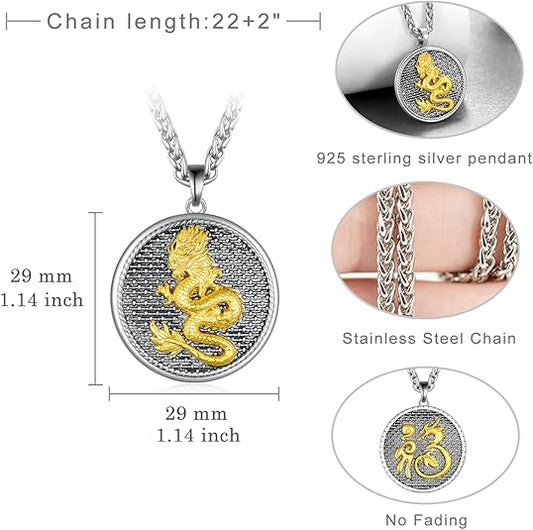 Dragon Necklace Sterling Silver 925 Dragon Pendant, (personalized packaging ritual)