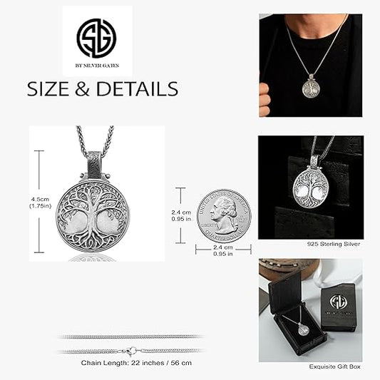 Sterling Silver Tree of Life Necklace, Unisex Jewelry, Nature-Inspired Design, 925K, Wisdom, Growth, (personalized packaging ritual)
